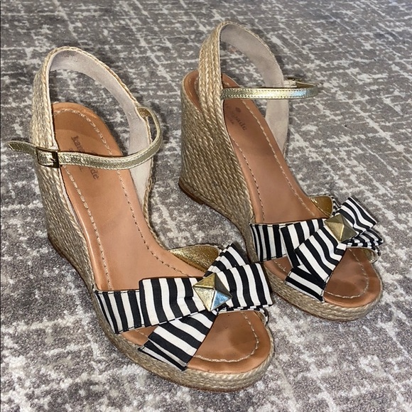 Kate Spade Black & White Bow Wedge - Picture 1 of 4